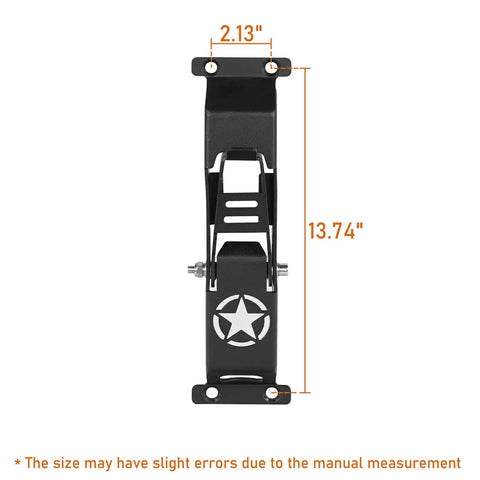 Heavy Duty Kickass Door Hinge Steps For Jeep Wrangler Jk Jku Roof Rack Access With Integrated Bottle Opener Rock Hard Serrated Grip Off Road Upgrade Pack Of Two, showing dimensions 2.13" x 13.74", black steel design.