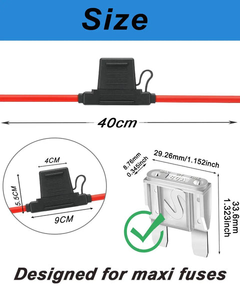 Built Tough 2 Pack 6 Awg Maxi Fuse Holder With Two 80 Amp Fuses For Car Truck Boat Rig Heavy Duty Circuit displayed sizes and dimensions.