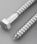Close-up of Heavy Duty 28 Piece Lag Screws Set 1/4 x 1-1/2 Inch Hex Head With Flat Washers in 304 Stainless Steel for Wood Projects.