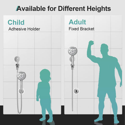 High Pressure 9 Settings Detachable Power Wash Handheld Showerhead With Extra Long Hose Chrome Finish for different heights