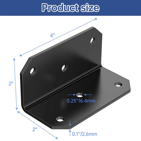 Illustration of 4 Pack L Brackets Corner Braces 4 X 2 X 2 Inch Galvanized Steel Heavy Duty Angle Braces dimensions with measurements.