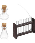 1/12 Scale Dollhouse Miniature Glass Test Tube Kit With Wooden Rack Brown Color Decorative Lab Gear For Dollhouse Science Scene And Tiny Desktop Lab Decor