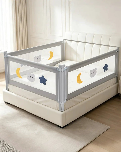 Queen Size Toddler Bed Guard Rails 3 Pack With Headboard Rod, Height Adjustable 2 To 13 Inches for All Mattress Types