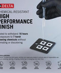 Person testing Delta chemical-resistant high performance finish with pipette and sample tray.