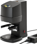 Deadly Smooth Auto Fill Digital Pressure Gauge Automatic Espresso Tamper With Quick Adjust Head showing sleek black design and control panel.