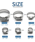 Variety of 25 Pack Heavy Duty Stainless Steel Hose Clamps Set Three Quarter Inch To One And One Eighth Inch Worm Gear Metal Clamps sizes