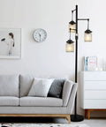 Industrial Farmhouse Floor Lamp With Three Glass Shades, Tall Standing Lamp With Dimmable Switch, Sturdy Black Base