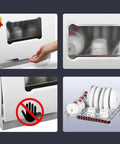 Fully Automatic Compact Desktop Dishwasher For Six Person Households Featuring Straight Up Easy Plug Play Setup smooth controls and pull out rack.