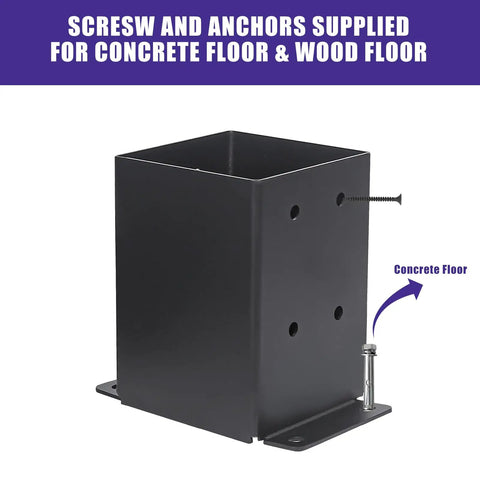 Heavy Duty 4x4 Post Base Kit Four Pack With Inner Size 3.5 by 3.5 Inches Black Powder Coated Steel Fence and Pergola Brackets Deck Post Anchor Base Plate