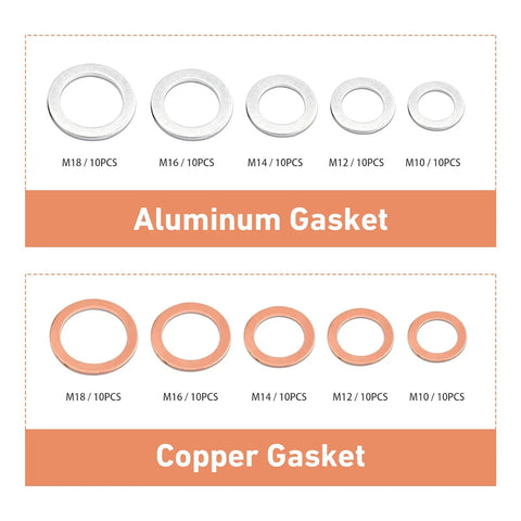 100 Piece Car Oil Drain Plug Crush Washer Set With 10 12 14 16 18mm Seals Copper Aluminum Gasket Kit for Engine Oil Pan