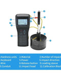 Image of Sl 150 Digital Leeb Hardness Tester Meter showing LCD screen and impact head for steel and metal alloys measuring.