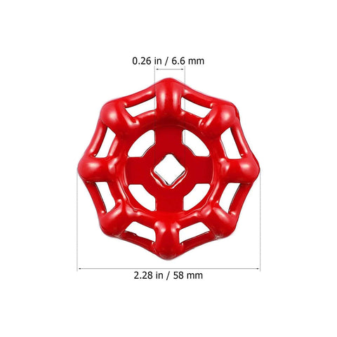 Top view of 10 Piece Cast Iron Shutoff Hand Wheel With Flat Bottom Grip, red, 0.26 in thick, 2.28 in diameter, industrial use