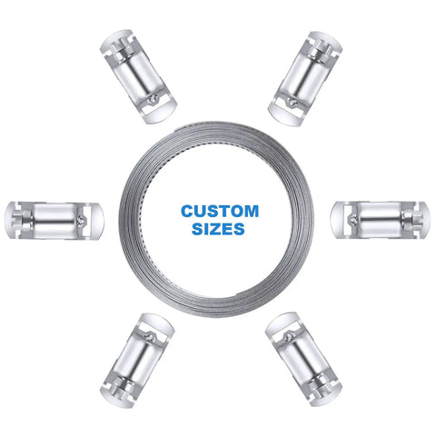 DIY Hose Clamp System Kit With 9.8 Ft Band And Six Fasteners, 304 stainless steel band and fasteners in circle