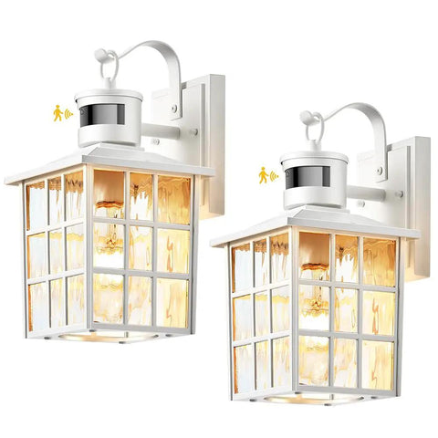 2 Pack White Motion Sensor Exterior Wall Light With Dusk To Dawn Auto Sensing For House Porch Garage Front Door And Patio Waterproof Anti Rust Outdoor Wall Sconce Easy Install Modern Exterior Lighting
