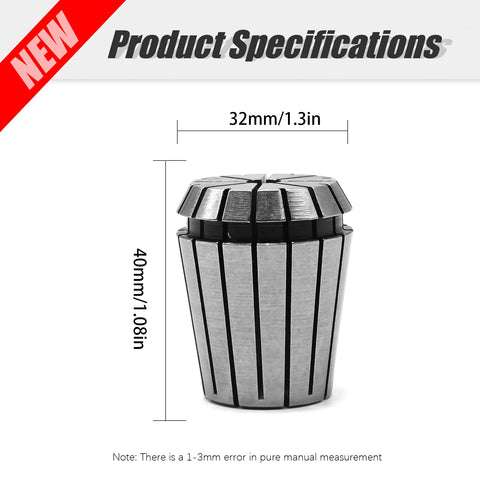 Detailed view of a 40mm tall collet from the 9 Piece ER32 Spring Collet Set For CNC Milling Lathe Engraving Machines