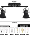 Two Light Black Track Lighting Kit With Adjustable Heads, Industrial Ceiling Spotlight Fixture dimensions for kitchen and living room
