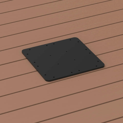 Offset Patio Umbrella Steel Plate Base 15.75 Inches Square 0.39 Inch Thick Black Powder Coated Heavy Duty Screw Reinforced Stand on deck
