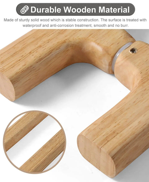 Close-up of Two Sided Wooden Door Pull Handle For Front And Back Doors And Yard Gate with durable wooden material, brown finish.