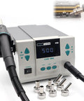 High Power 1000W Hot Air Rework Station With Auto Sleep, 110V Digital LCD Display, showing front view and seven nozzles