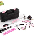 Pink 39-Piece General Home Tool Set With Portable Toolbox Case, includes hammer, tape measure, scissors, pliers, and more for repairs