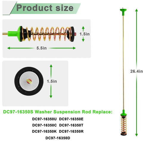 Replacement Suspension Rods 26 4In for Samsung Washers WA50R5200AW WA50R5400AV WA50R5400AW WA45N3050AW Replaces DC97-16350D with dimensions