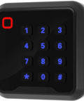 Front view of 125KHz Wiegand RFID Card Reader with Keypad 26 And 34 Bit EM ID for Access Control, ultra-low power, black square design.
