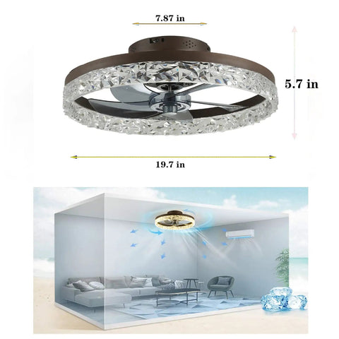 Slick Low Profile Ceiling Fan With Lights And Remote, flush mount, coffee gold finish, 19.7 inch, shown with room airflow