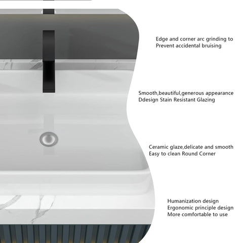 Close-up of Rectangular Vessel Sink 24x16 White Ceramic Porcelain Above Counter Vanity Bowl, showcasing edges and glaze details.
