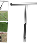 Stainless Steel Soil Sampler Probe With T-Handle for easy garden, lawn care and farm soil testing, showing soil sampling process.