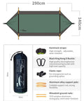3 In 1 Camping Hammock Tent With Mosquito Net And Sunshade For Two, Ultralight, includes accessories like straps and buckles, dimensions 290x140cm.