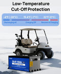 Metal Case 36V 100Ah Pro Lithium Golf Cart Battery With LiFePO4 Battery Tech and golf cart in snow, low-temp protection