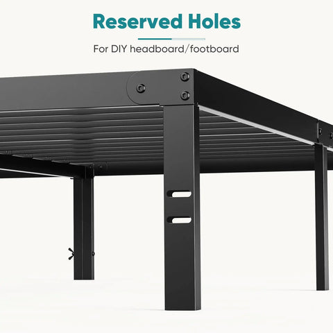Close-up of reserved holes on Full Size Metal Platform Bed Frame With Underbed Storage for DIY headboard/footboard