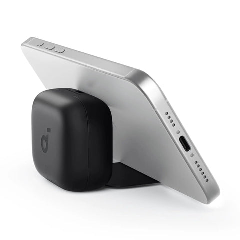 Noise Cancelling Earbuds With 45 Hours Playtime, Strong Bass, IP54 Dust And Water Resistance, Bluetooth 5.4 Wireless Earbuds, Two In One Charging Case And Phone Stand For Hands Free Viewing, Black next to silver tablet