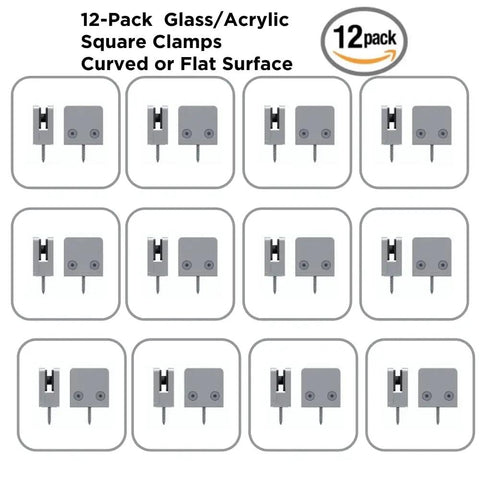 Heavy Duty Glass Clamp Set for Flat and Curved Square Glass and Acrylic Surfaces, Railing Spigots and Bracket Holders, 12-pack