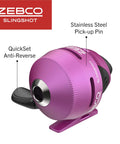Purple size 30 reel of Slingshot Spincast Reel and Fishing Rod Combo for Beginners 5 Foot 6 Inch 2 Piece Fiberglass Rod