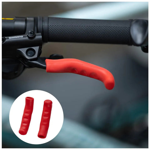 Two Pairs Silicone Brake Grip Protector Covers For Road And Mountain Bikes Red Non Slip Brake Lever Sleeve in use on bike