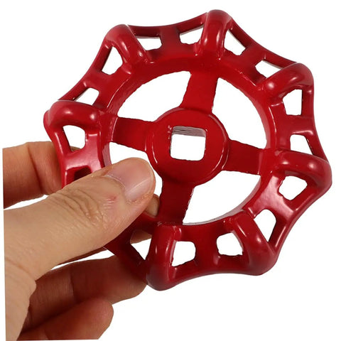Close-up of red cast iron handle from Two Pack Cast Iron Faucet Handle Replacement Kit With Water Valve Handwheel For Outdoor Spigots Durable Shutoff Wheel Handles Easy Fit Replacement For Various Valves.