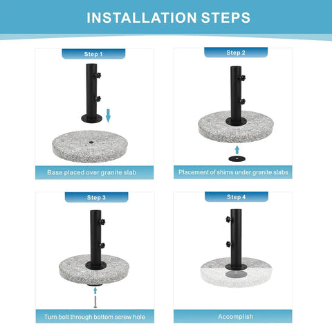Installation steps for All Weather Granite Outdoor Umbrella Stand Tube Universal Base For Granite Cement Marble Slab Boards