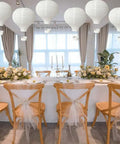 Dining setup with Ten Pack 12 Inch White Hanging Hot Air Balloon Paper Lanterns For Weddings Valentines Birthday Parties Baby Showers Engagement Archways And Home DIY Decor