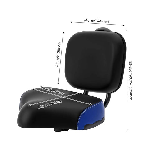 Comfy Tricycle Seat Cushion With Backrest For Bikes And E Bikes All Day Ride Padded PU Saddle With Back Support Wide Durable Bike Seat For Trikes Beach Bikes And Electric Ride Ons, 24x21cm backrest