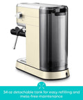 Next Level Compact Espresso Maker With High Pressure Pump And Hassle Free Milk Frother For Pulling Bold Coffee Shots. 34 oz detachable tank.