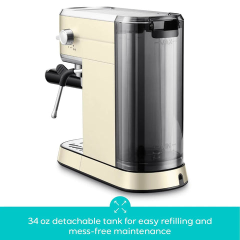 Next Level Compact Espresso Maker With High Pressure Pump And Hassle Free Milk Frother For Pulling Bold Coffee Shots. 34 oz detachable tank.