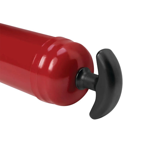 Close-up of a red Lever Action Industrial And Commercial Grease Gun with heavy duty cast head, focusing on the handle.