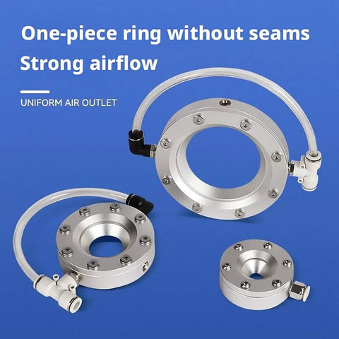 Heavy Duty 360 Degree Aluminum Alloy Ring Air Knife Blower For High Speed Industrial Pipe And Cable Drying With Powerful Even Airflow And Low Consumption Ideal For Surface Processing Equipment 51mm Model showing aluminum rings with strong airflow and seamless design.