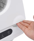 Close-up of hand operating Pretty Sweet Compact Countertop Dishwasher Featuring 1200W Power Plus Twelve 360 Degree Spin Jets.