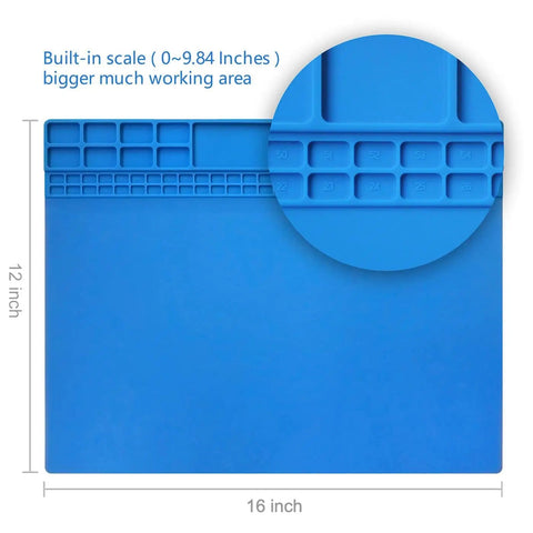 Heat Resistant Soldering Mat Silicone Repair Pad 932F 16x12 Inch Blue Workbench Pad For Cellphone Computer And PCB Electronics