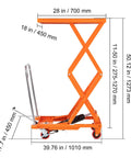 Heavy Duty Portable Hydraulic Lift Table Cart With 330lbs Capacity 50in Scissor Jack Design side view with dimensions