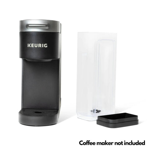 Replacement Water Reservoir For K Slim Coffee Maker With Black Lid next to a coffee maker, removable tank visible