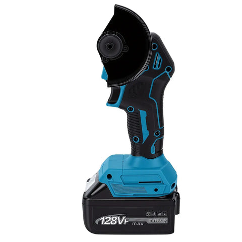 Badass Little Cordless Cut Off Tool And Mini Angle Grinder With 12000 Rpm Grunt And 16Mm Chop Depth For Snappy Cutting Wood Metal Tile Plus Plastic On Tough Weekend Builds side view showing the cutting blade and battery.