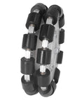 Double aluminum omni wheel side view, 127mm diameter with black rollers for robot replacement parts